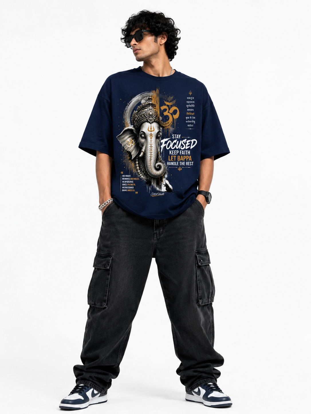 StitchVaults™ Stay Focused Let Bappa Handle the Rest Oversized Graphic T-Shirt – GANESHA LEGACY™ Collection | Premium Cotton