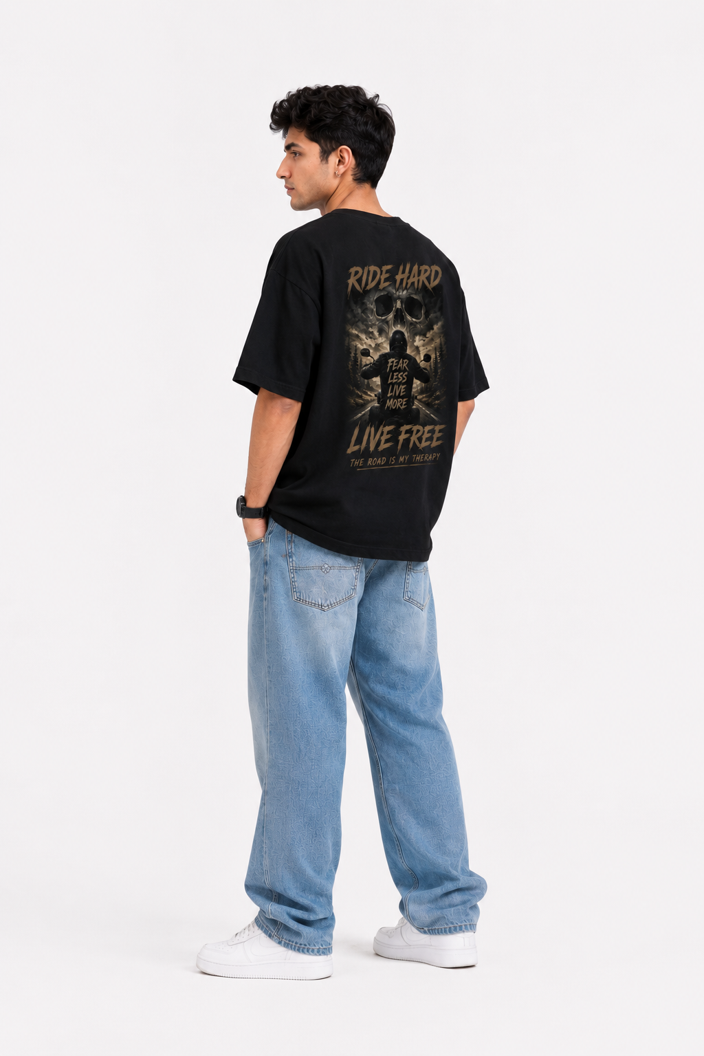 StitchVaults™ Ride Hard Live Free Oversized Biker T-Shirt for Men