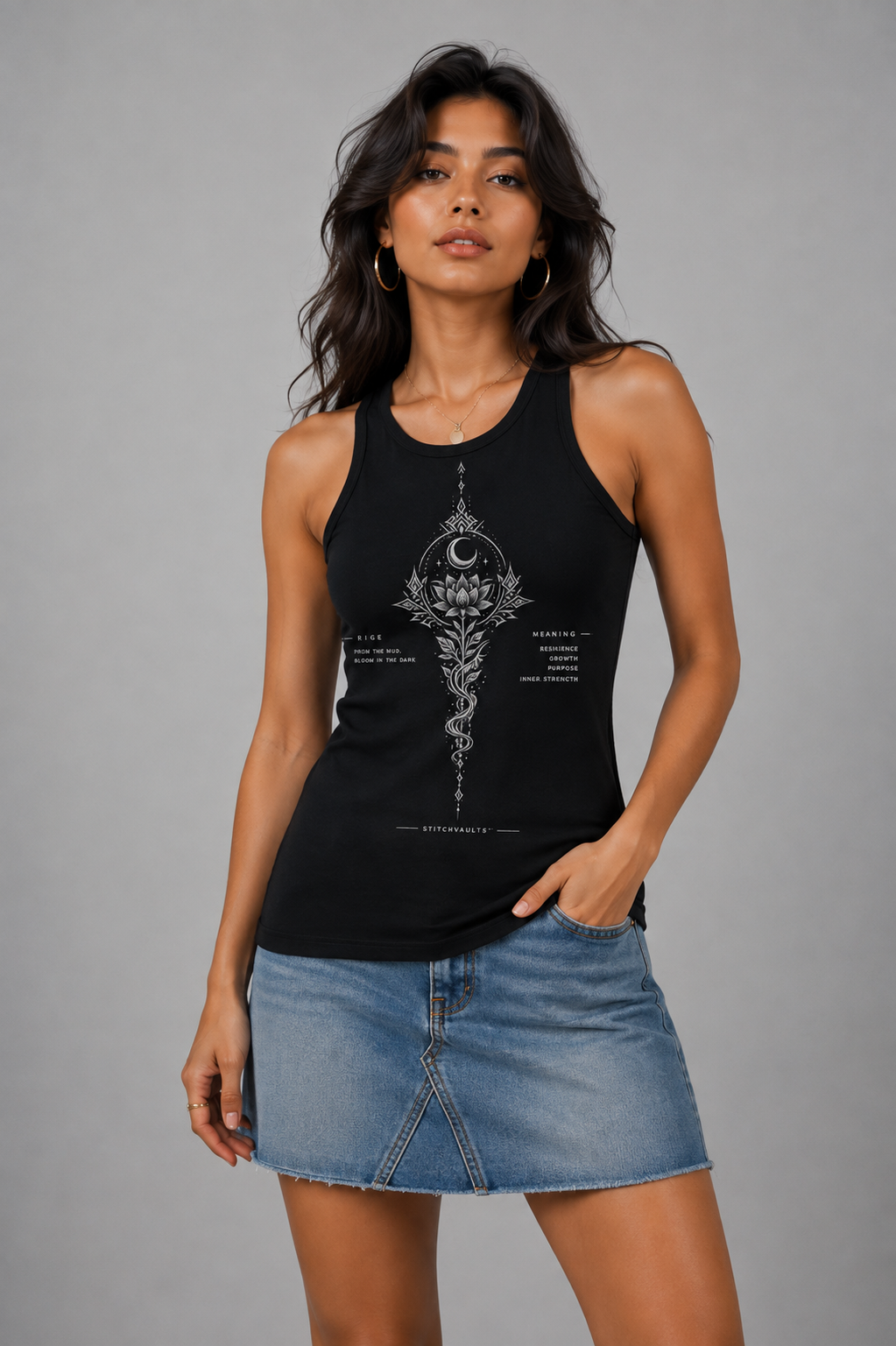Moon Lotus Women’s Black Graphic Tank Top | StitchVaults™