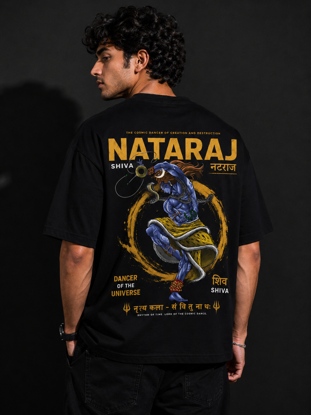 StitchVaults™ Nataraj Shiva Oversized Graphic T-Shirt for Men