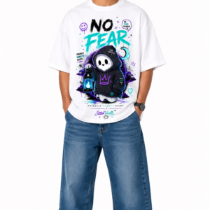 StitchVaults™ No Fear Oversized Graphic T-Shirt – Friendly Ghost Edition | NOSTALGIA™ Collection