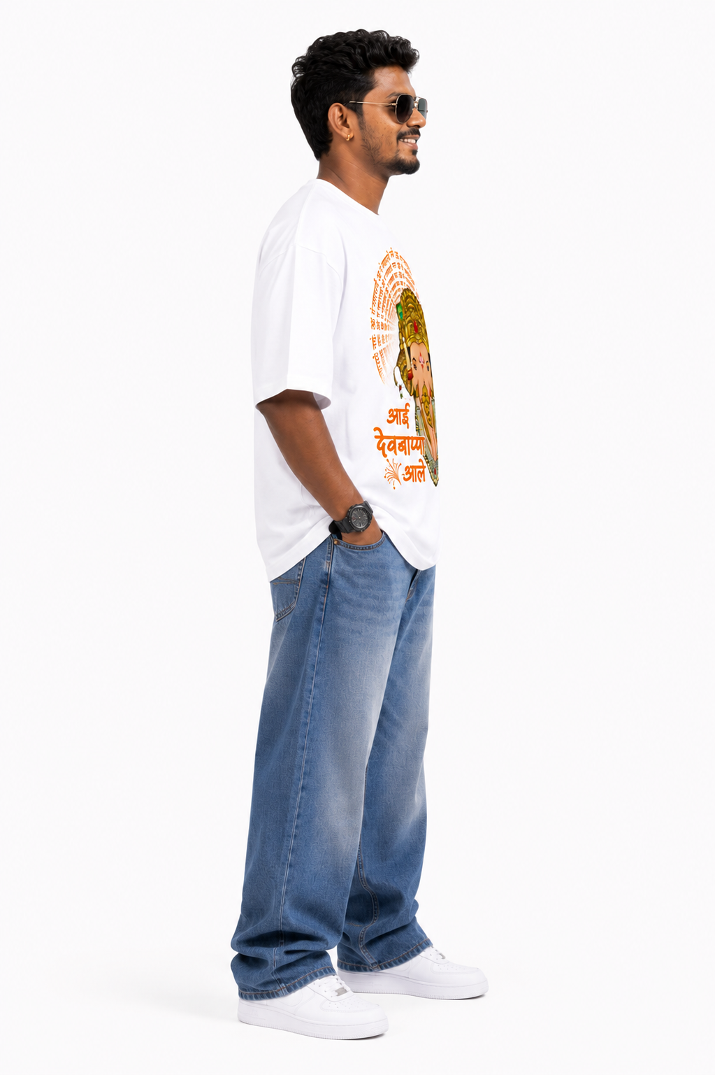 StitchVaults™ Aai Devbappa Aale Divine Mantra Oversized Graphic T-Shirt – GANESHA LEGACY™ Collection | Premium Heavyweight Cotton - Image 4