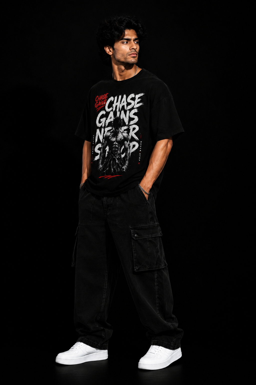 StitchVaults™ Chase Gains Never Stop Oversized Gym T-Shirt for Men - Image 3