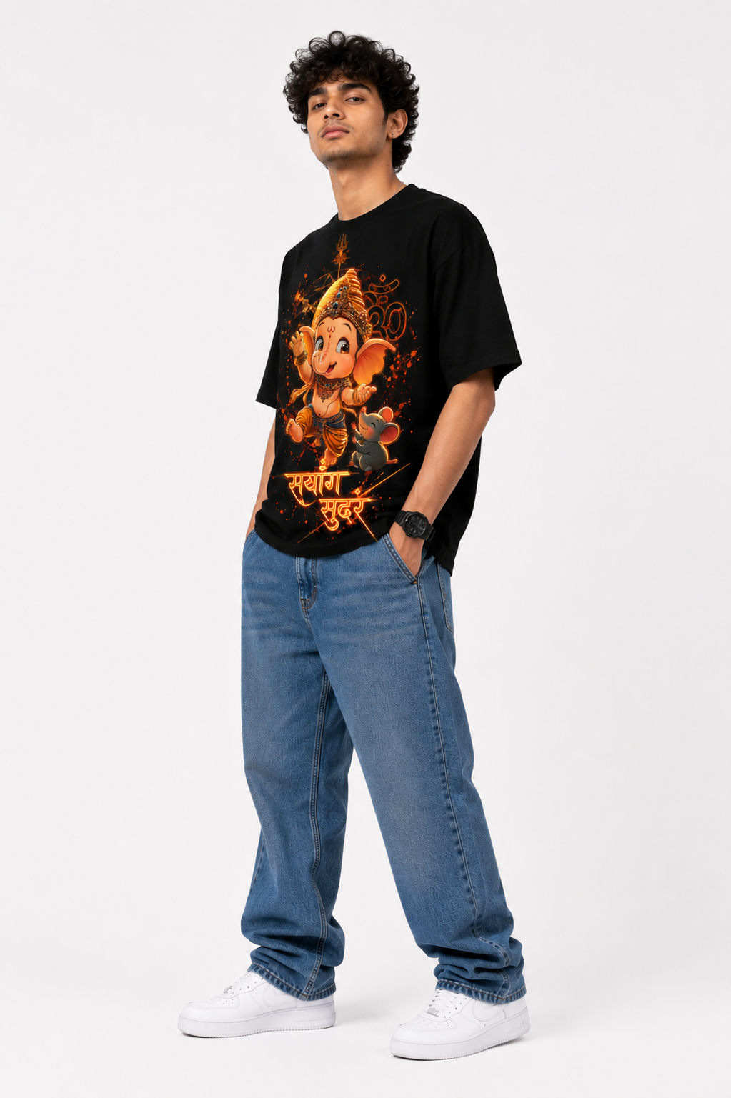 StitchVaults™ Saranga Sundara Baby Ganesha Oversized Graphic T-Shirt – GANESHA LEGACY™ Collection | Premium Cotton - Image 3