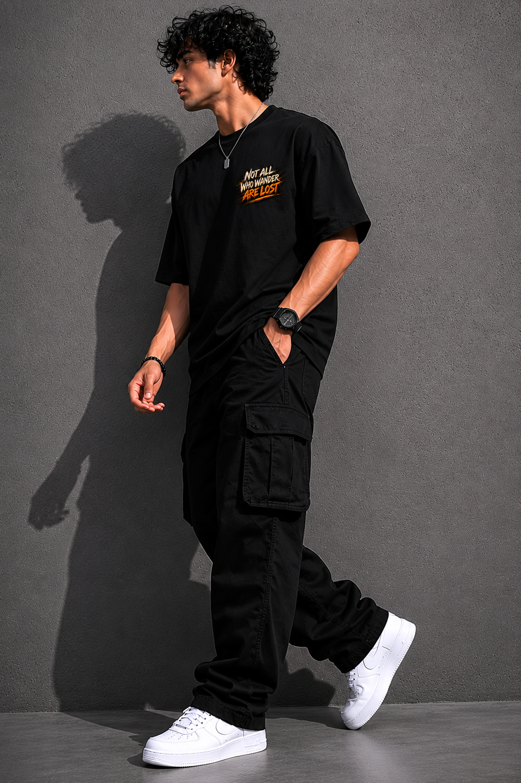 StitchVaults™ Not All Who Wander Are Lost Oversized Biker T-Shirt for Men - Image 5