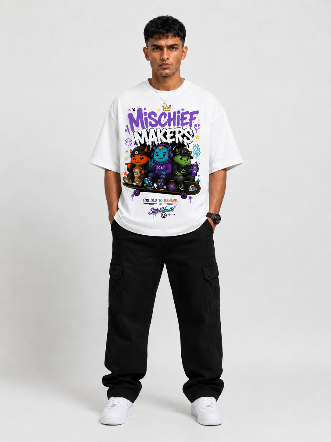 StitchVaults™ Mischief Makers Oversized Graphic T-Shirt – NOSTALGIA™ Collection | Premium Cotton - Image 3