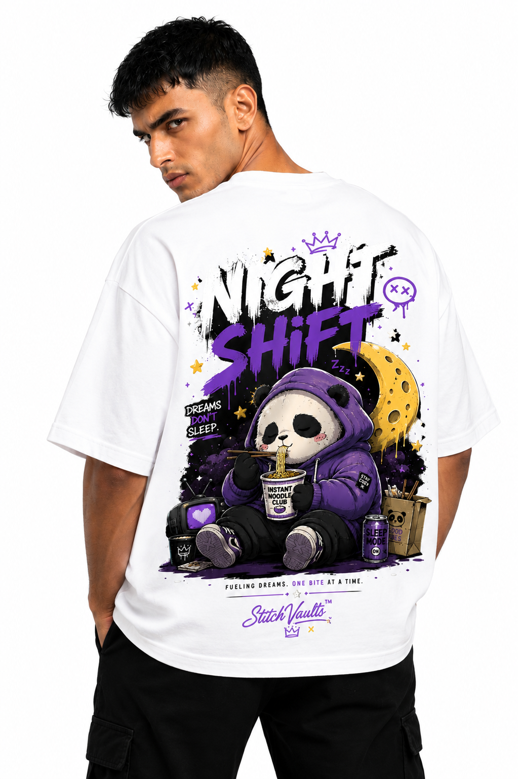 StitchVaults™ Night Shift Oversized Graphic T-Shirt – NOSTALGIA™ Collection | Premium Heavyweight Cotton
