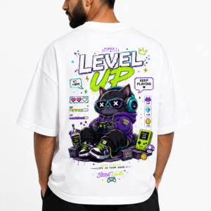 StitchVaults™ Level Up Oversized Graphic T-Shirt – NOSTALGIA™ Collection | Premium Heavyweight Cotton