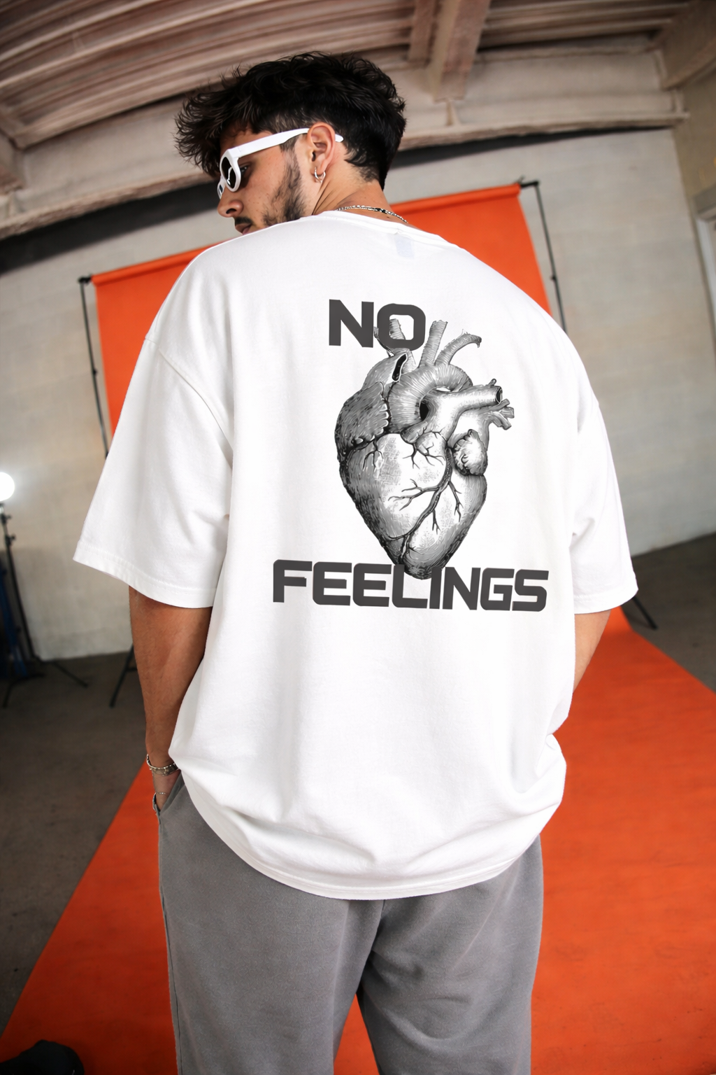 No Feelings Anatomical Heart White Oversized Graphic T-Shirt | StitchVaults™ - Image 2
