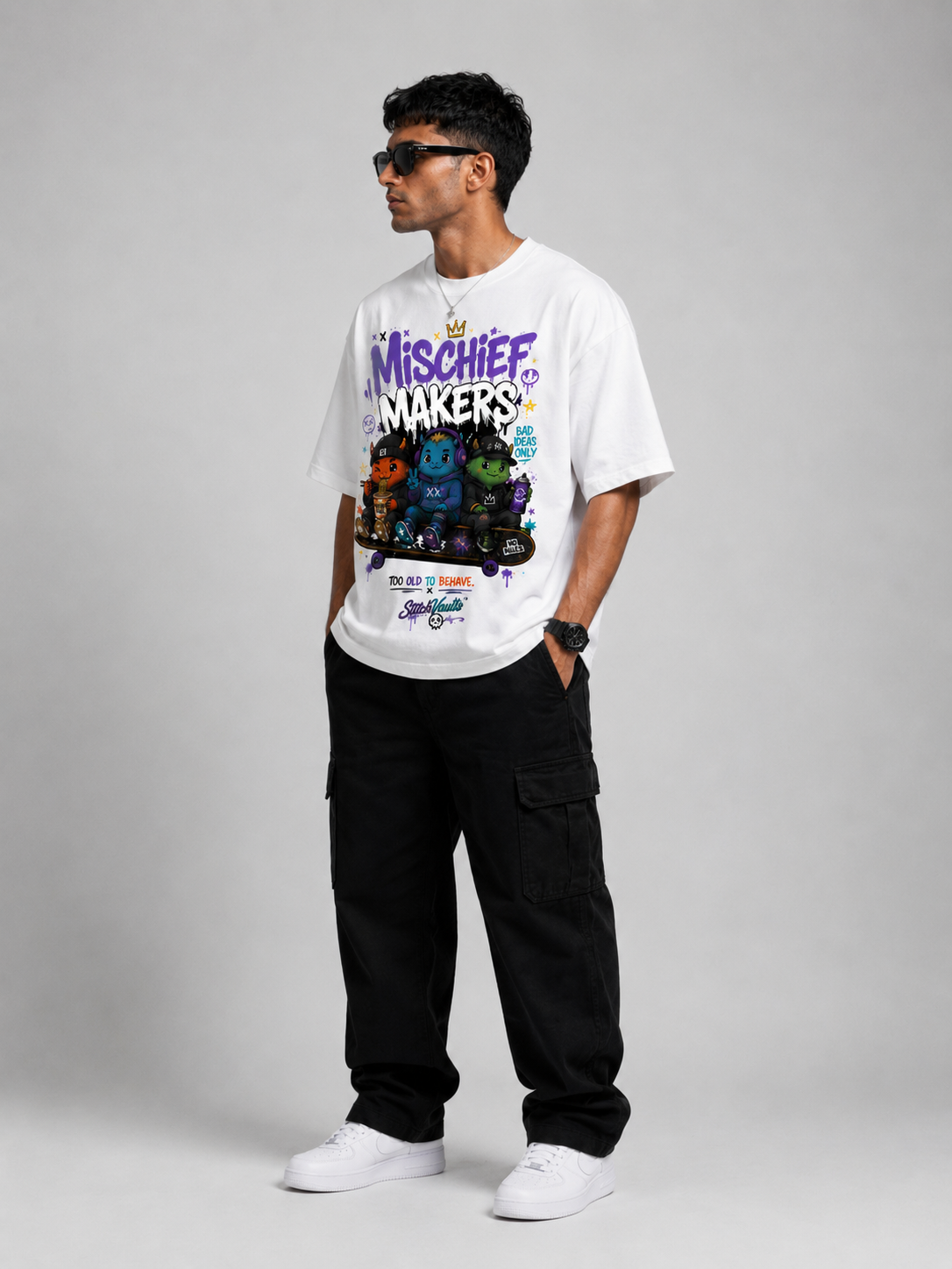 StitchVaults™ Mischief Makers Oversized Graphic T-Shirt – NOSTALGIA™ Collection | Premium Cotton - Image 5
