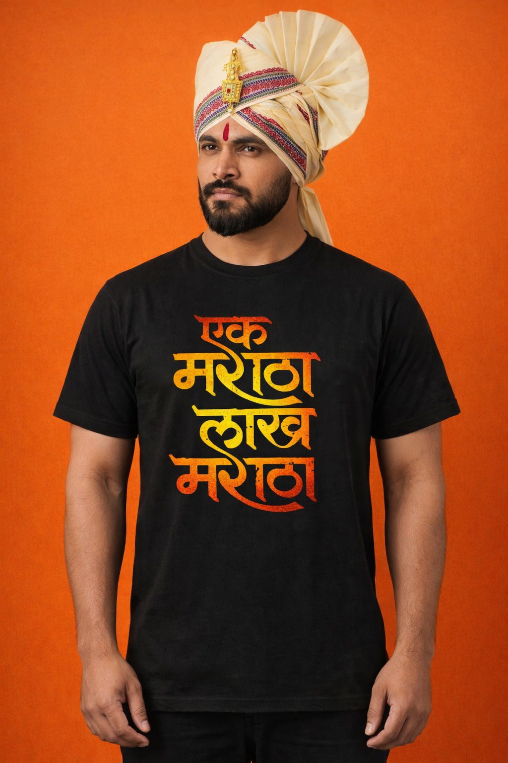 "Ek Maratha Lakh Maratha" Graphic Print T-Shirt – Premium Black Cotton