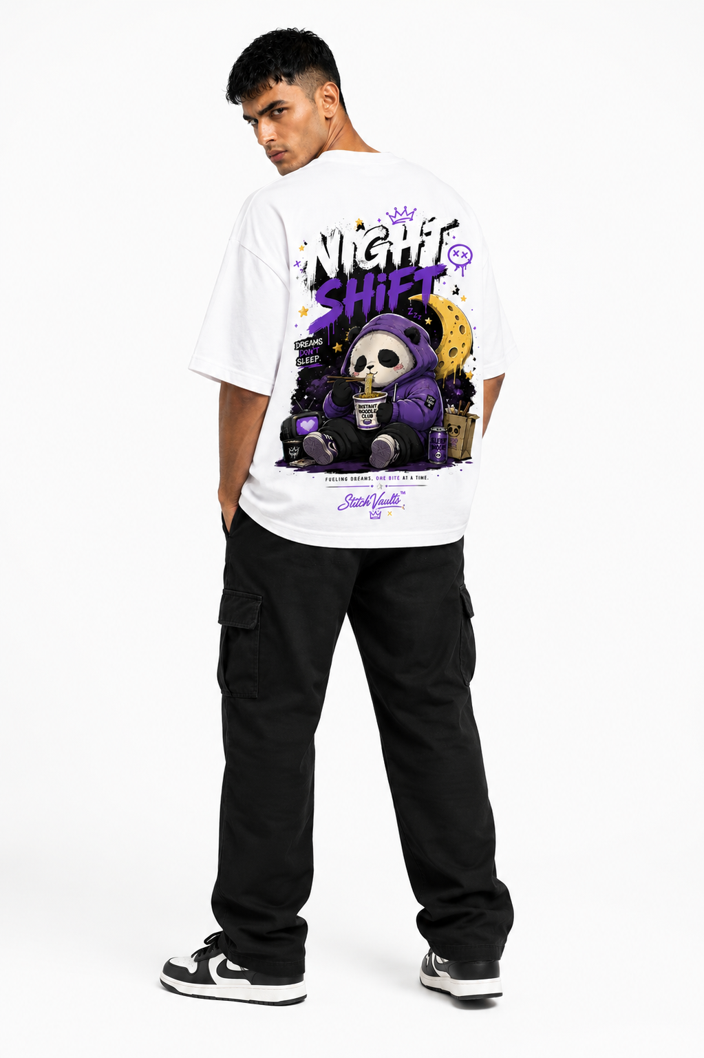 StitchVaults™ Night Shift Oversized Graphic T-Shirt – NOSTALGIA™ Collection | Premium Heavyweight Cotton - Image 3