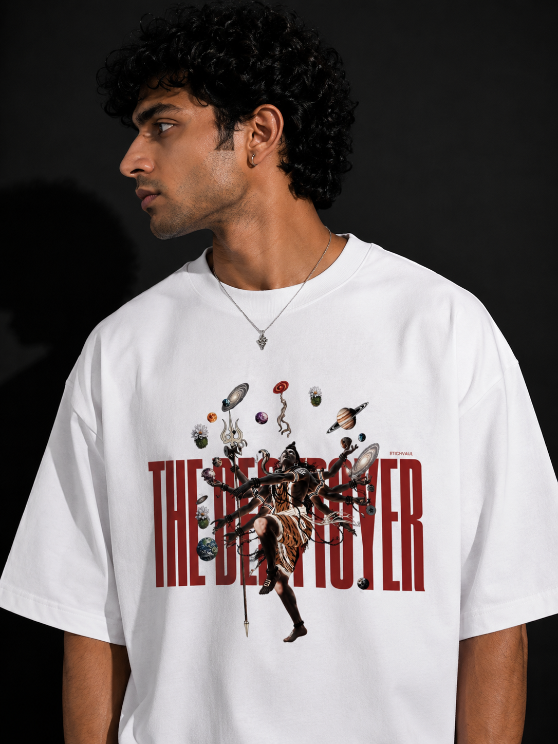StitchVaults™ The Destroyer Oversized Mahadev Graphic T-Shirt