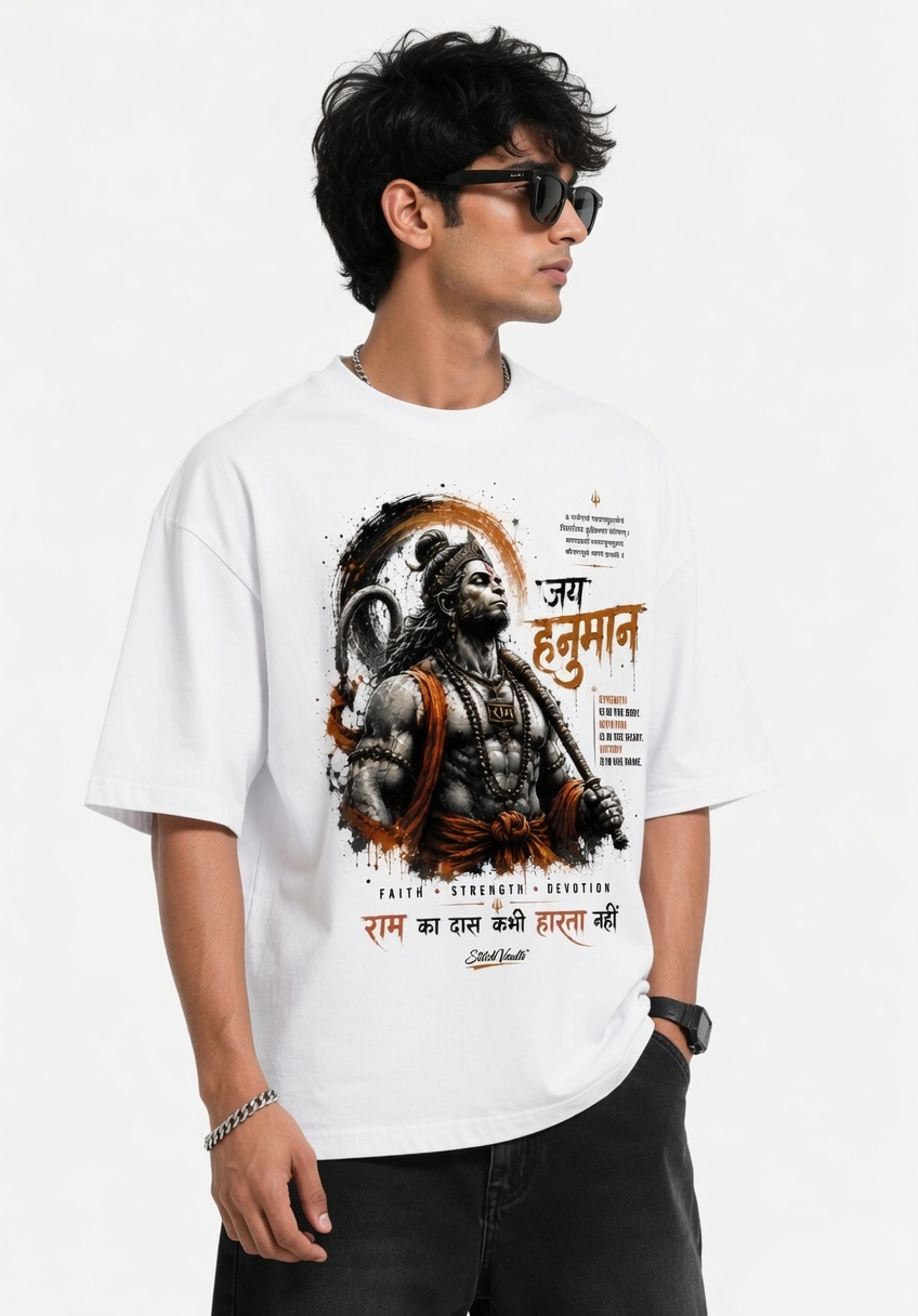 StitchVaults™ Jai Hanuman Oversized Graphic T-Shirt – Faith • Strength • Devotion - Image 4