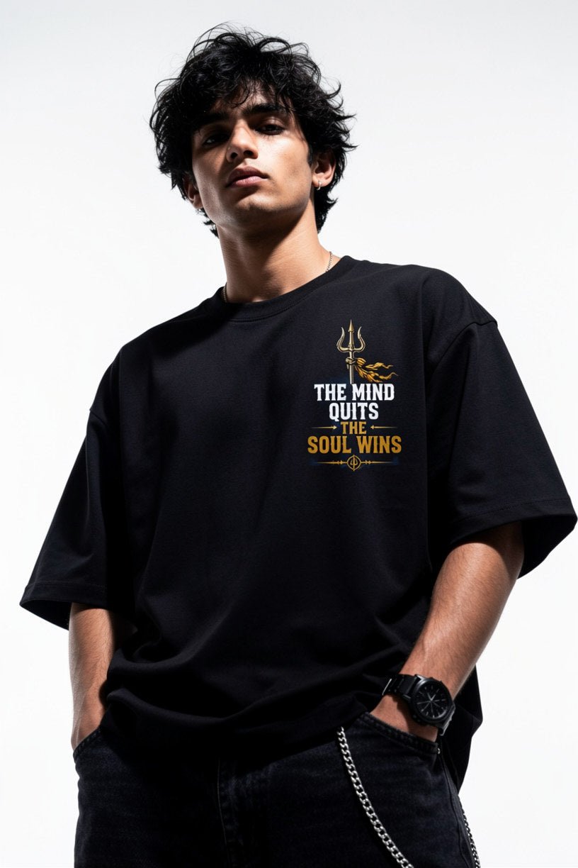 StitchVaults™ The Mind Quits The Soul Wins Oversized Graphic T-Shirt - Image 2