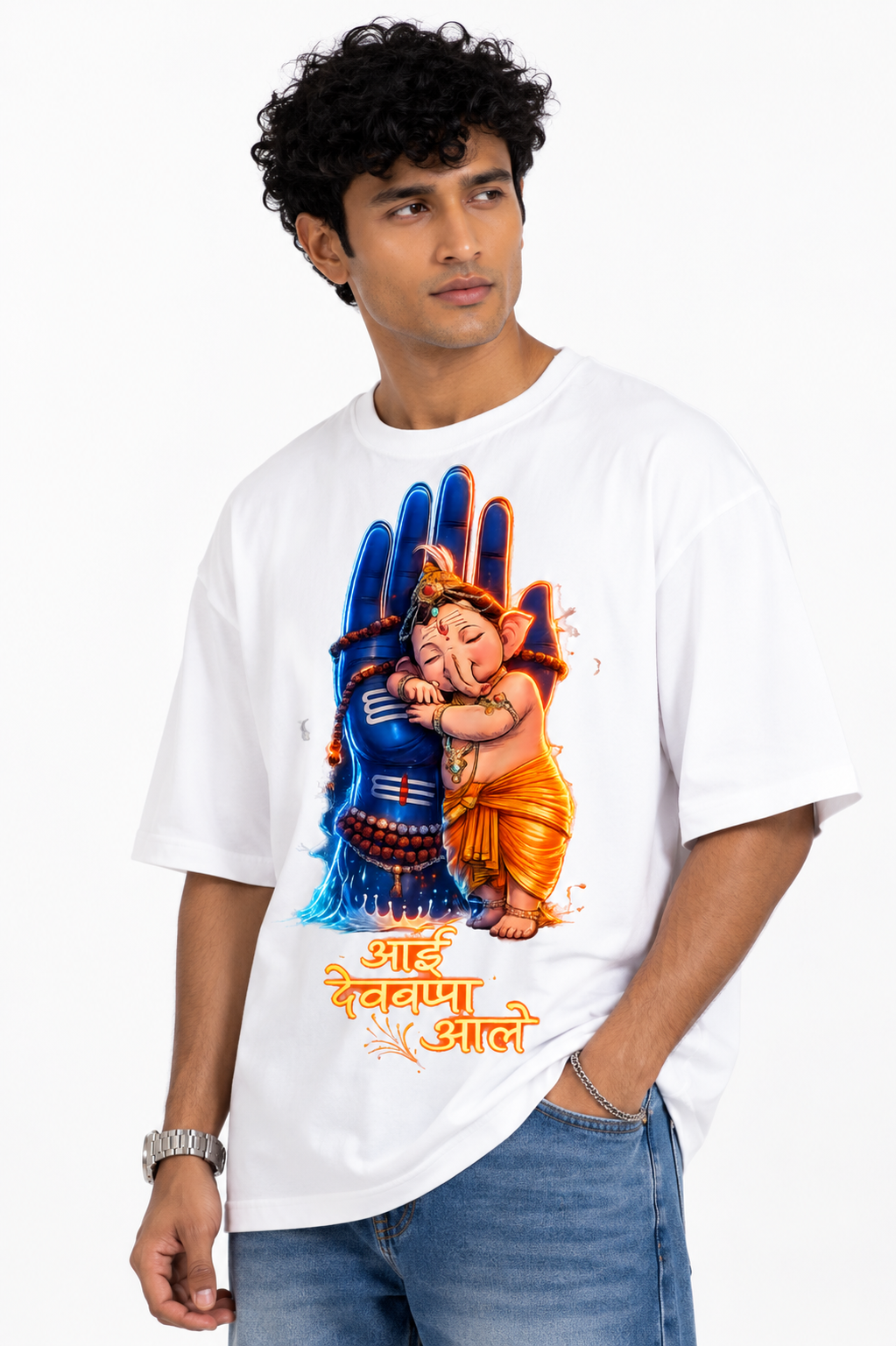StitchVaults™ Aai Devbappa Aale Oversized Graphic T-Shirt – GANESHA LEGACY™ Collection | Premium Heavyweight Cotton - Image 2