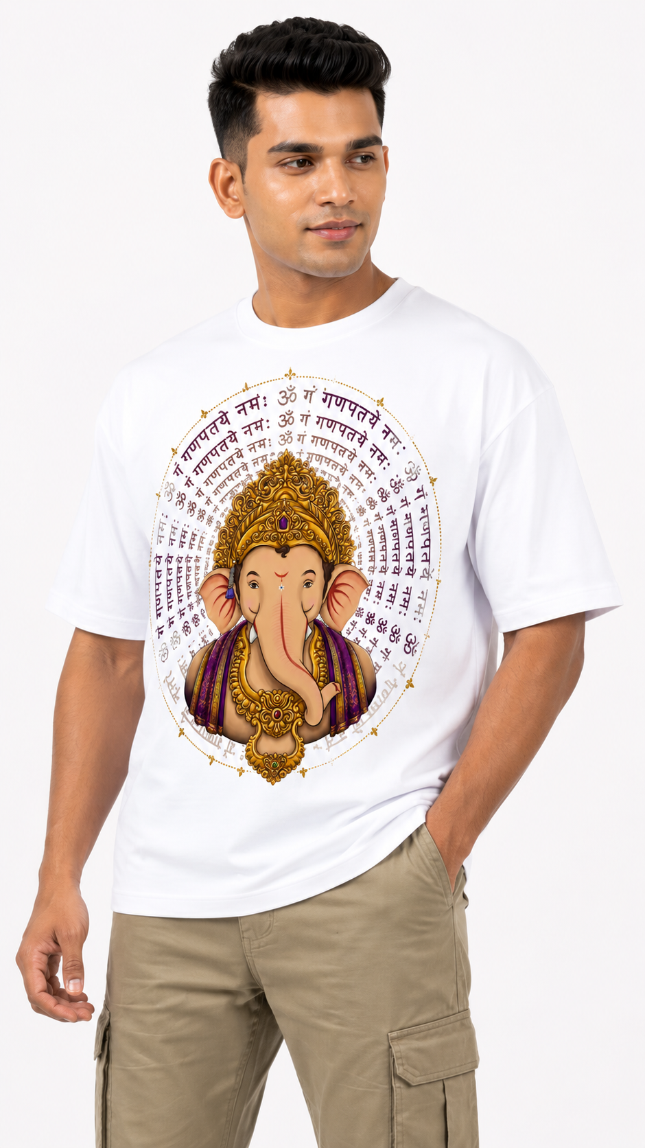StitchVaults™ Om Gam Ganapataye Namah Oversized Graphic T-Shirt – GANESHA LEGACY™ Collection | Premium Cotton - Image 3