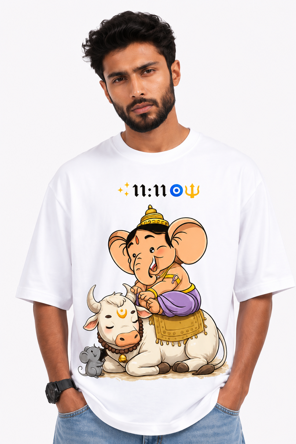 StitchVaults™ 11:11 Blessings Oversized Graphic T-Shirt – GANESHA LEGACY™ Collection | Premium Cotton - Image 2