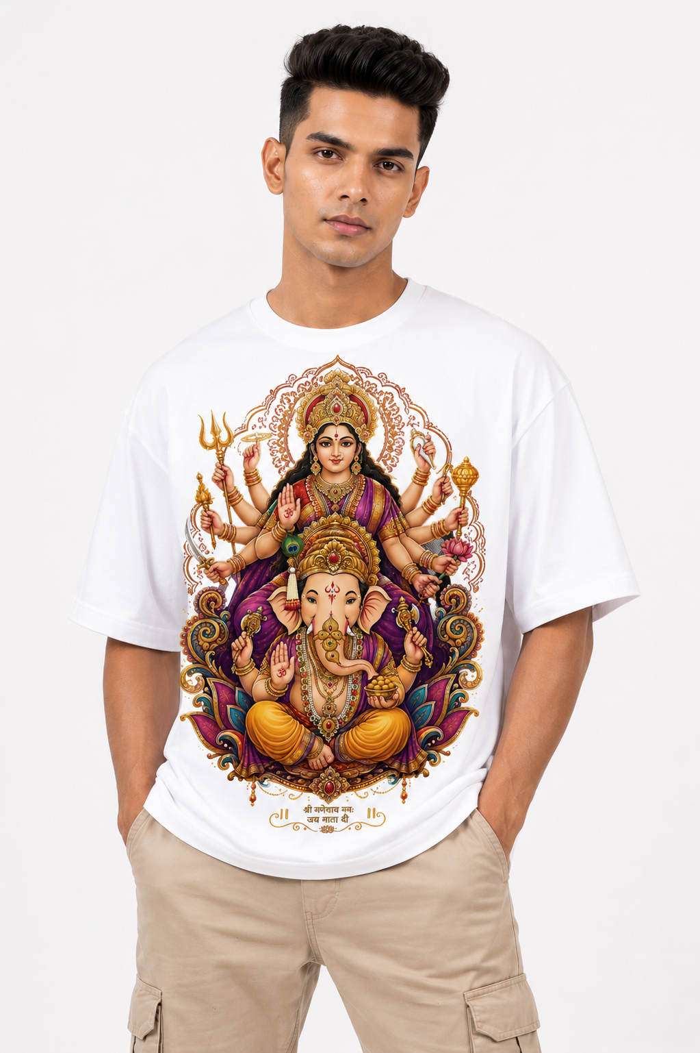 StitchVaults™ Divine Mother & Ganesha Oversized Graphic T-Shirt – GANESHA LEGACY™ Collection | Premium Cotton - Image 3