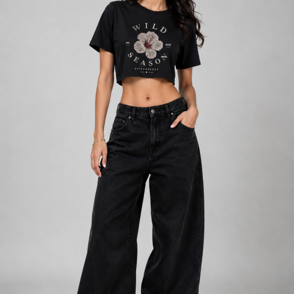 Wild Season Women’s Black Graphic Crop Top | StitchVaults™